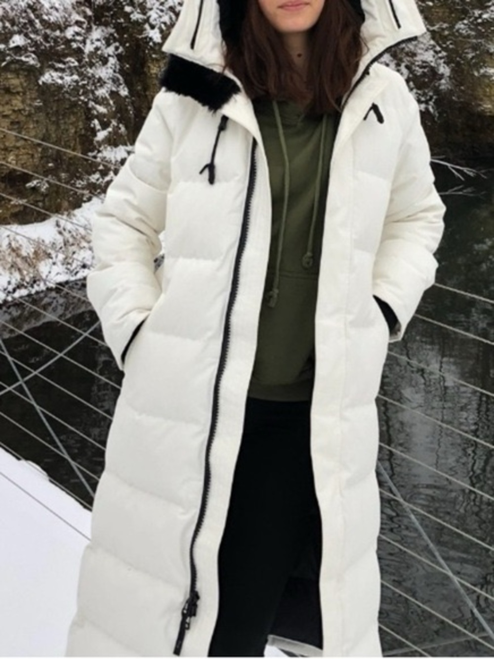 TNA Long St. Anton Parka in White AKA Powder Puff Long Parka